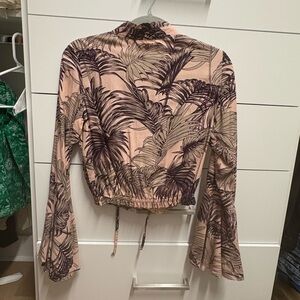 Maaji Pink and Black Leaf Print Blouse
